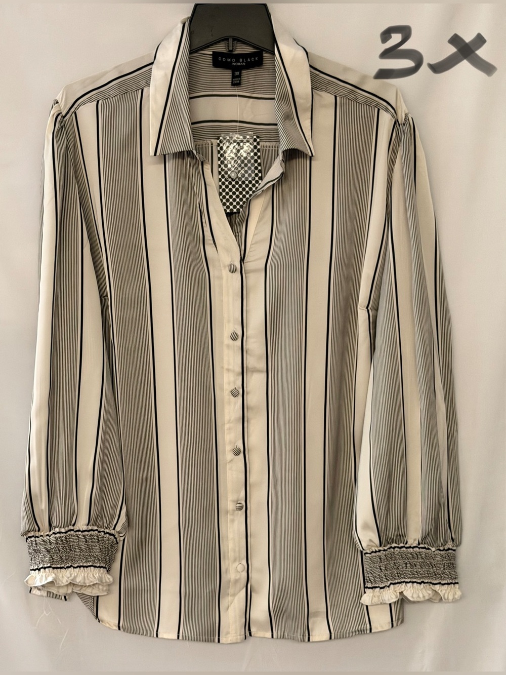 Women's Black & White Striped Button-Up Shirt - 3X